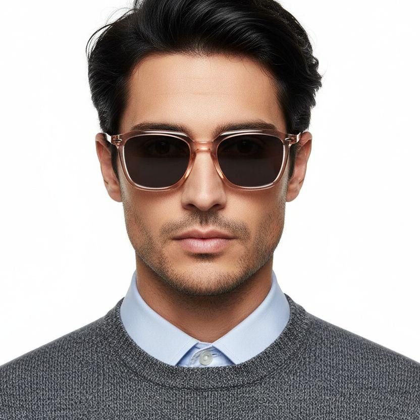 Rechteckige Sonnenbrille aus braunem Acetat #BS0420-0143