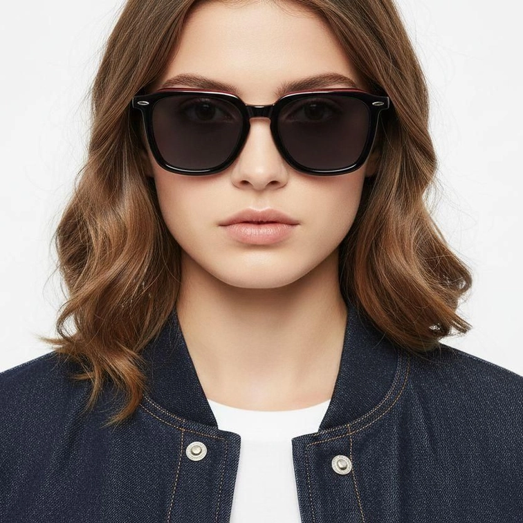 Rectangular Red Acetate Sunglasses #BS0420-0144