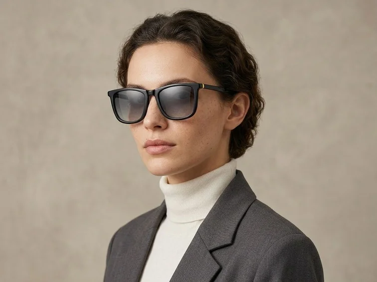 Rectangular Black Acetate Sunglasses #BS0420-0147