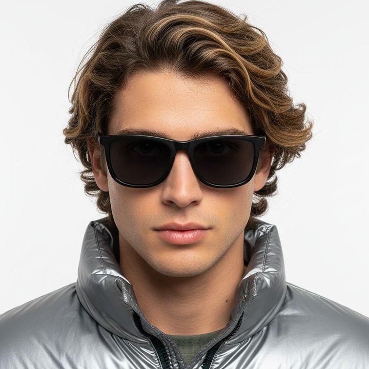 Gafas de sol rectangulares de acetato negro #BS0420-0147