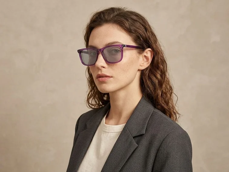 Rectangular Purple Acetate Sunglasses #BS0420-0148