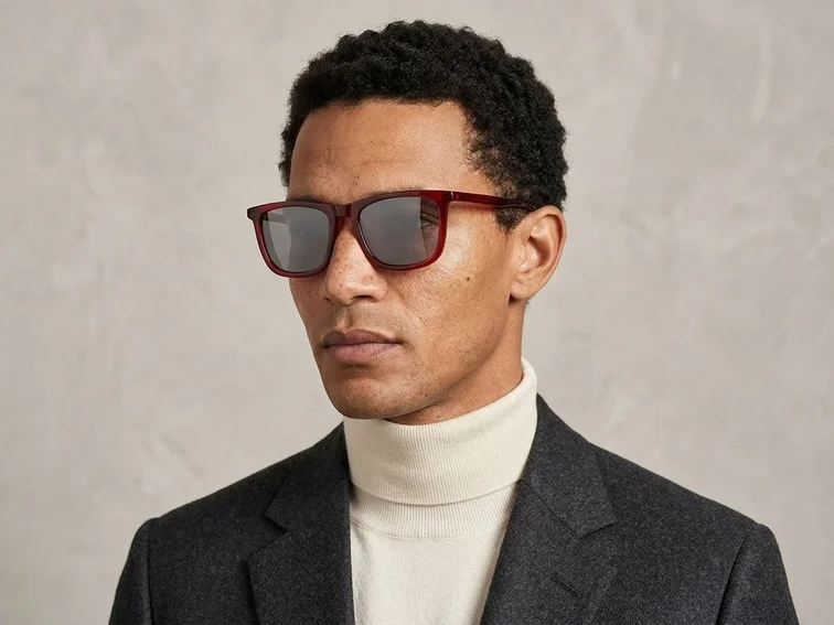 Rectangular Red Acetate Sunglasses #BS0420-0149