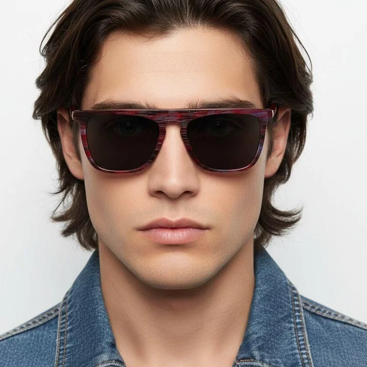 Rectangular Red Acetate Sunglasses #BS0420-0157