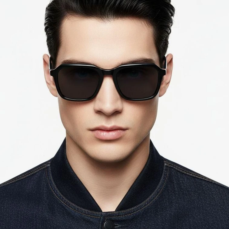 Rectangular Black Acetate Sunglasses #BS0420-0158
