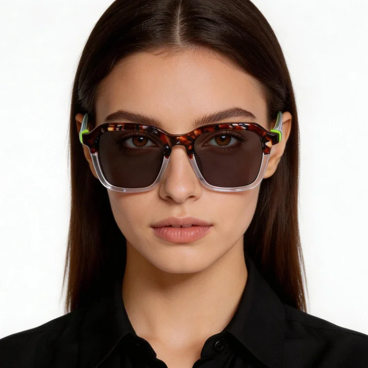 Gafas de sol rectangulares de acetato con montura de carey #BS0420-0159