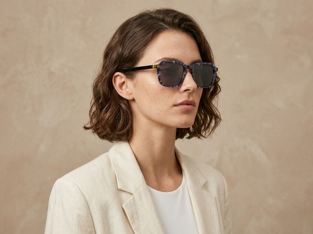 Rectangular Blue Acetate Sunglasses #BS0420-0163
