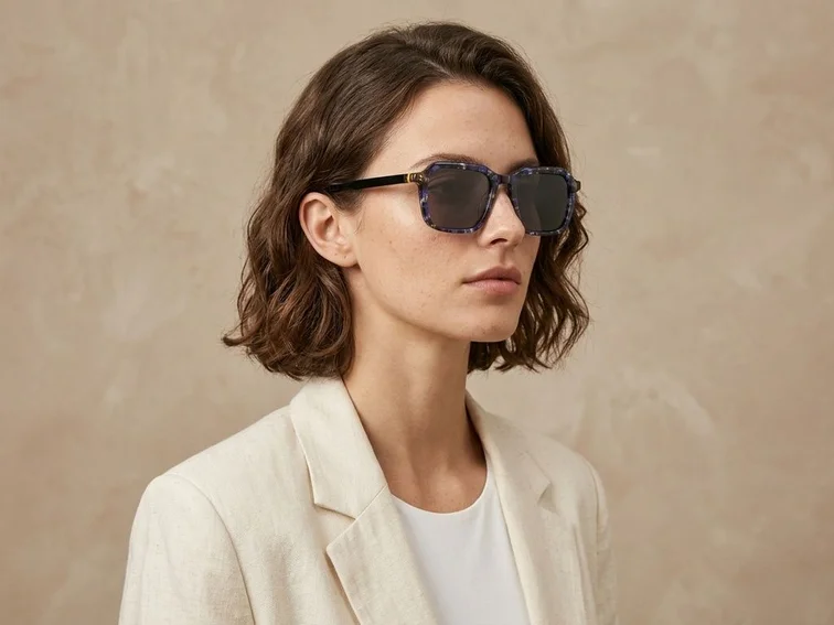 Gafas de sol rectangulares de acetato azul #BS0420-0163