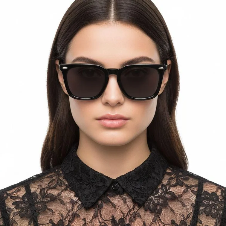 Rectangular Black Acetate Sunglasses #BS0420-0164