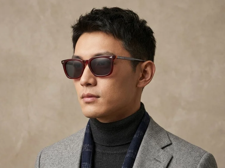 Rectangular Red Acetate Sunglasses #BS0420-0165