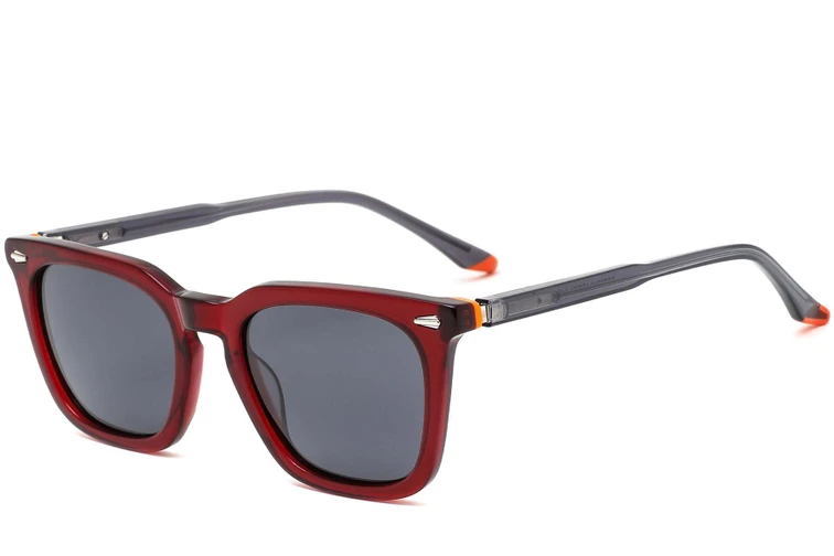 Rectangular Red Acetate Sunglasses #BS0420-0165
