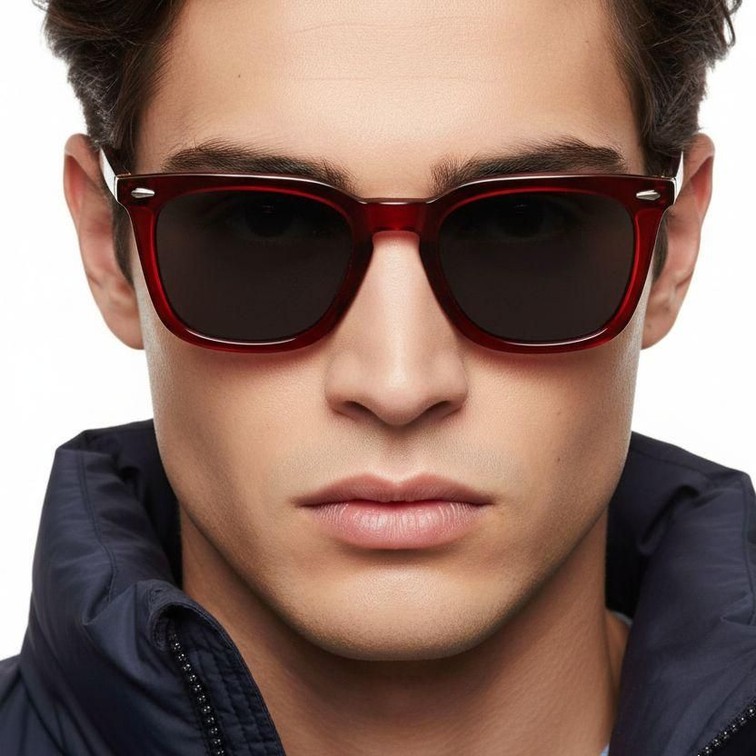 Rectangular Red Acetate Sunglasses #BS0420-0165