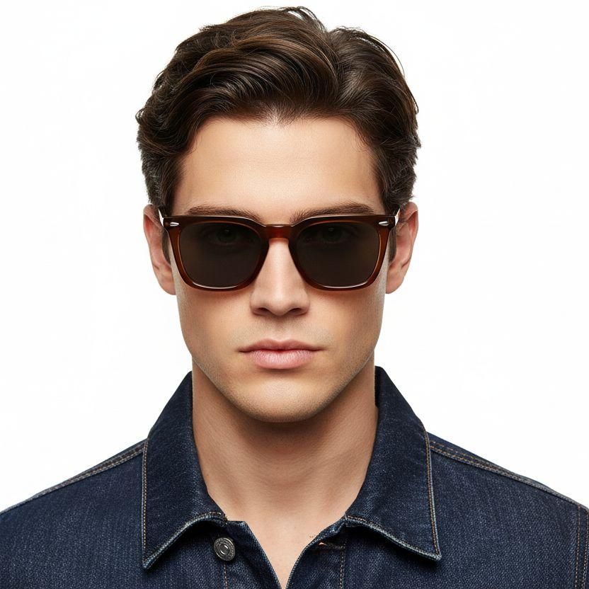 Rectangular Brown Acetate Sunglasses #BS0420-0166