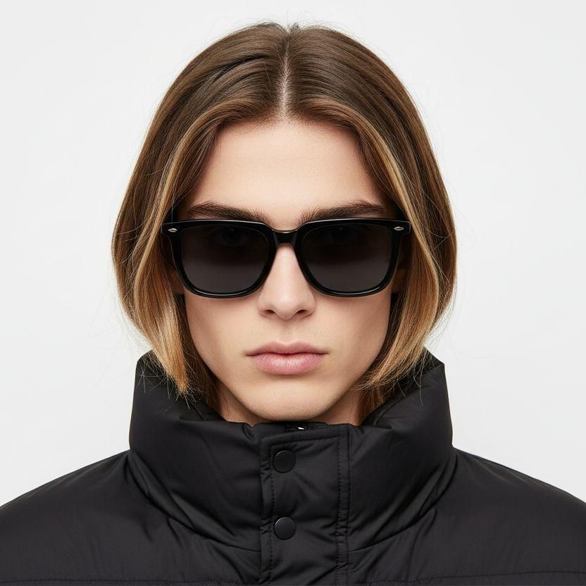 Gafas de sol rectangulares de acetato negro #BS0420-0170