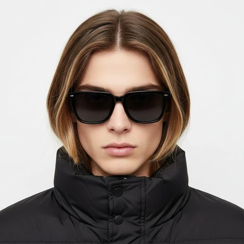 Rectangular Black Acetate Sunglasses #BS0420-0170