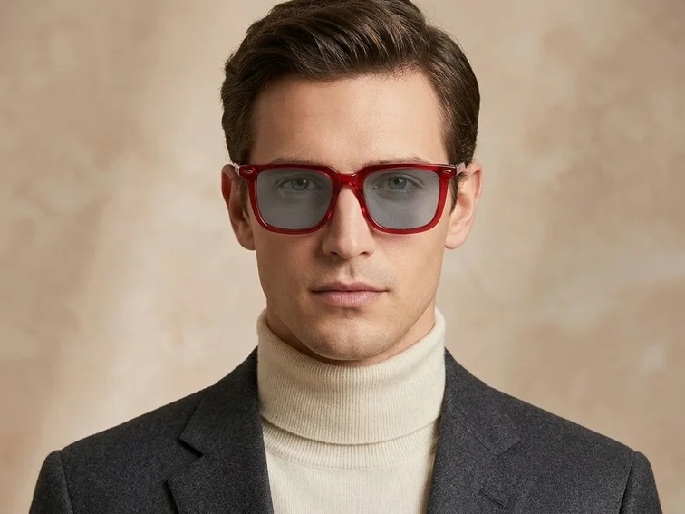 Rectangular Red Acetate Sunglasses #BS0420-0172