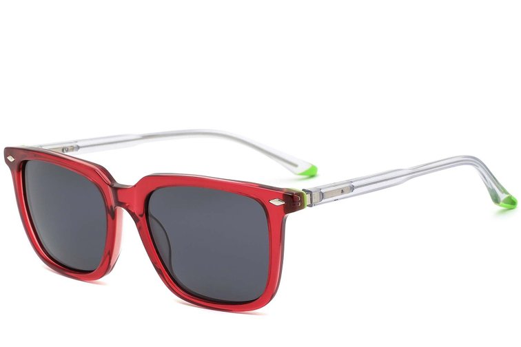Gafas de sol rectangulares de acetato rojo #BS0420-0172