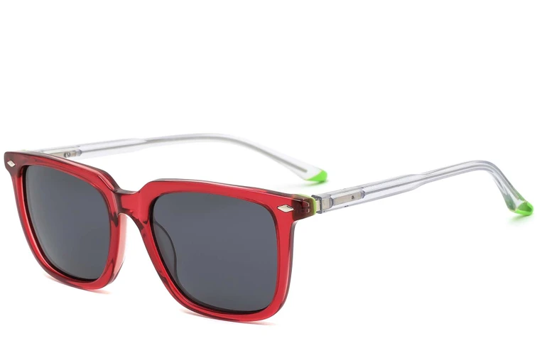 Rectangular Red Acetate Sunglasses #BS0420-0172