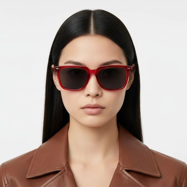 Gafas de sol rectangulares de acetato rojo #BS0420-0172
