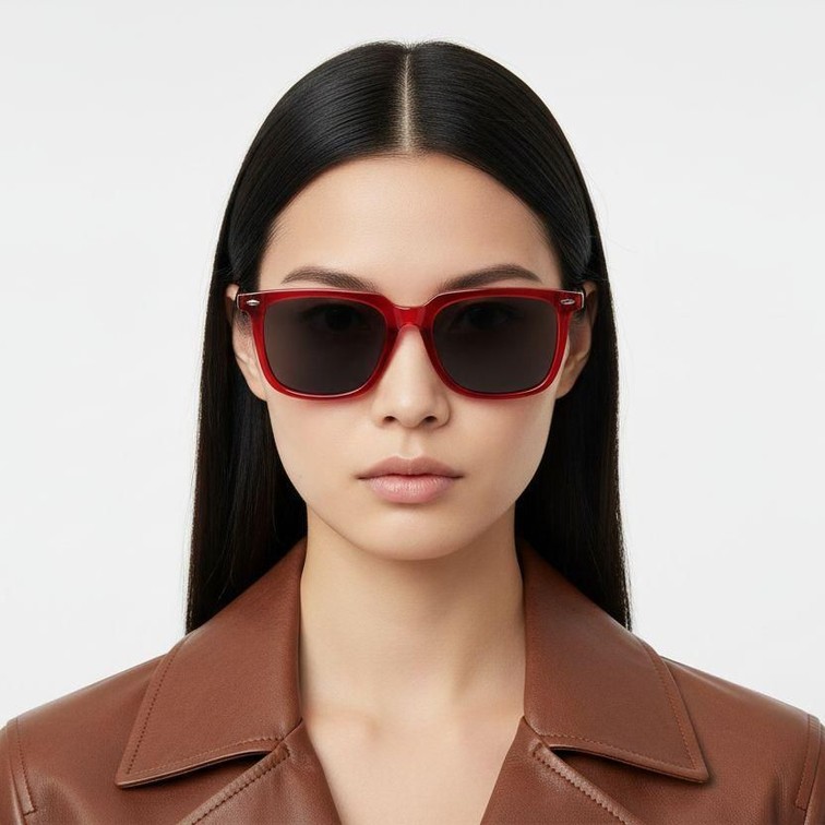 Rectangular Red Acetate Sunglasses #BS0420-0172