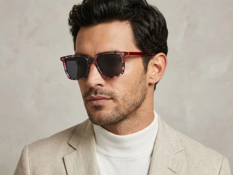 Rectangular Pink Acetate Sunglasses #BS0420-0174