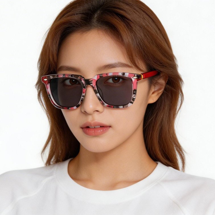 Rechteckige rosa Acetat-Sonnenbrille #BS0420-0174