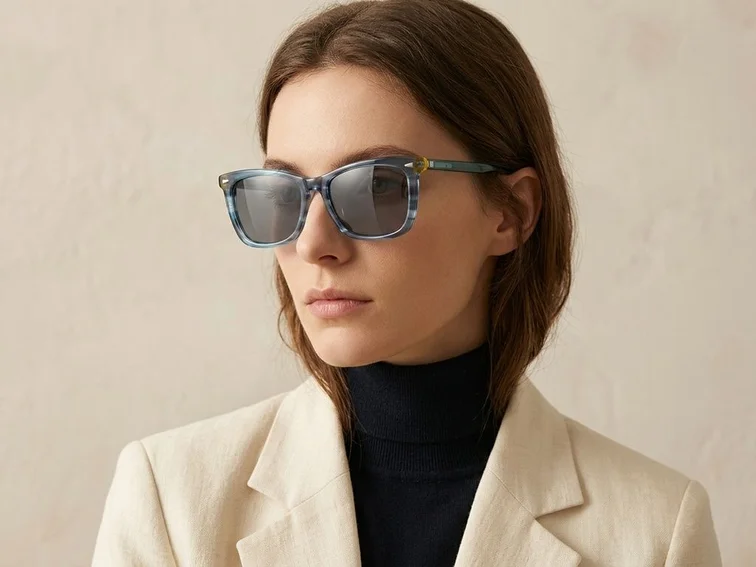 Rectangular Blue Acetate Sunglasses #BS0420-0177