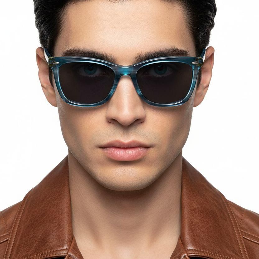 Rectangular Blue Acetate Sunglasses #BS0420-0177