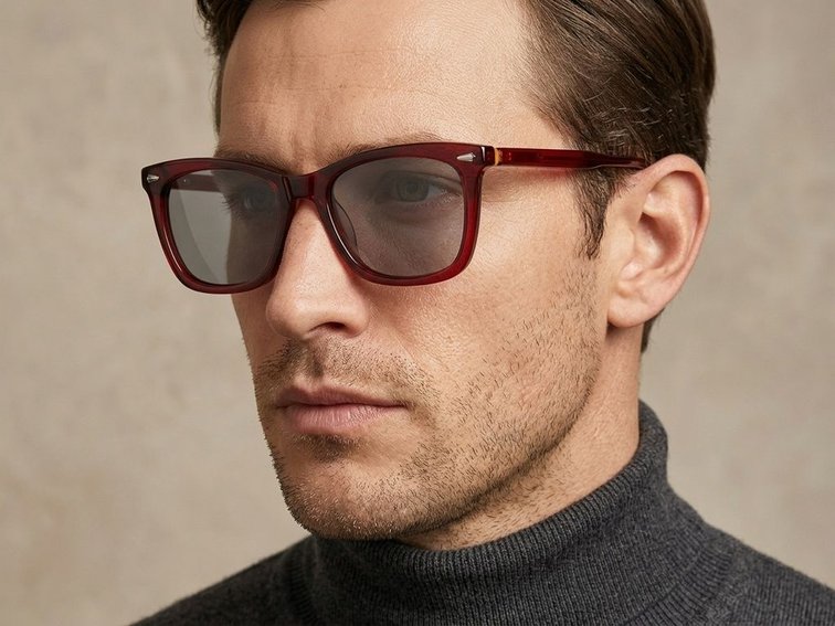 Lunettes de soleil rectangulaires en acétate rouge #BS0420-0178
