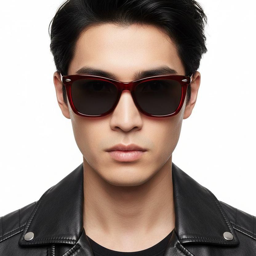 Rectangular Red Acetate Sunglasses #BS0420-0178