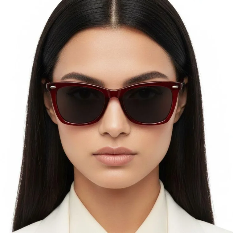 Gafas de sol rectangulares de acetato rojo #BS0420-0178