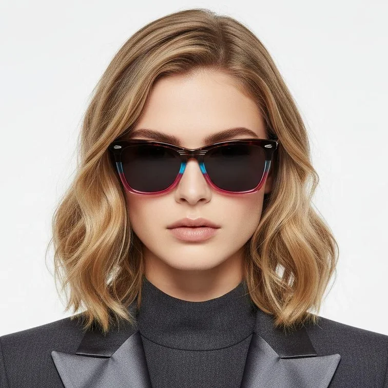 Rechteckige rosa Acetat-Sonnenbrille #BS0420-0181