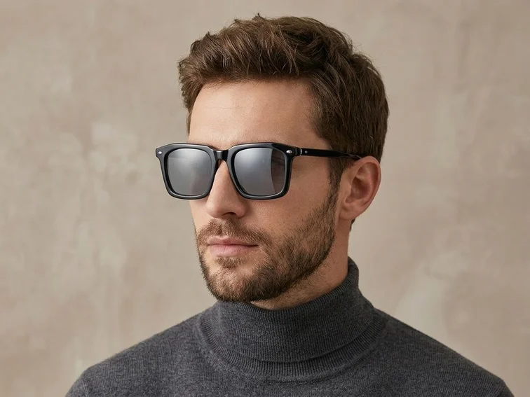 Rectangular Black Acetate Sunglasses #BS0420-0182