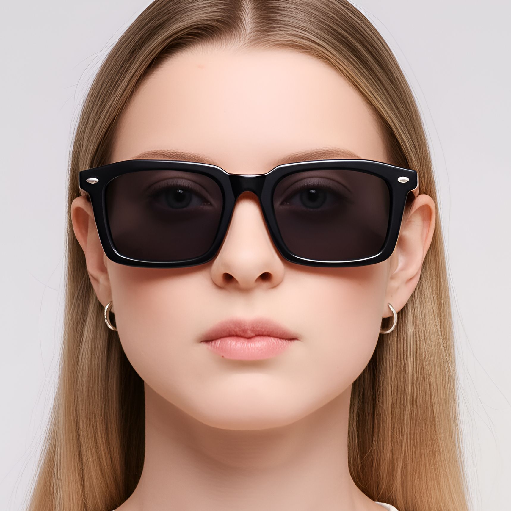 Rectangular Black Acetate Sunglasses #BS0420-0182
