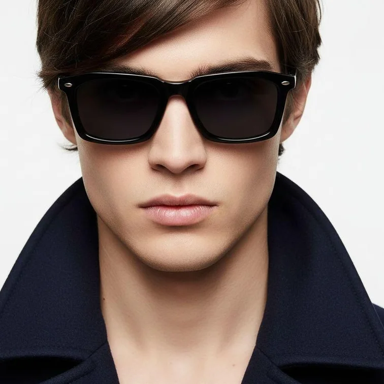 Gafas de sol rectangulares de acetato negro #BS0420-0182