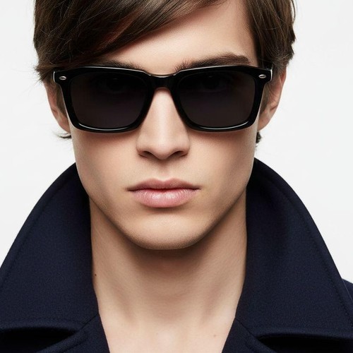 Rectangular Black Acetate Sunglasses #BS0420-0182