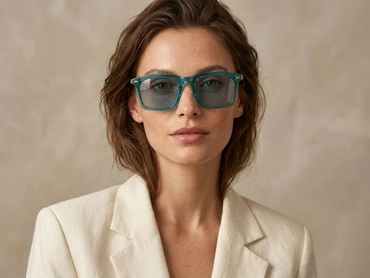 Rectangular Green Acetate Sunglasses #BS0420-0183