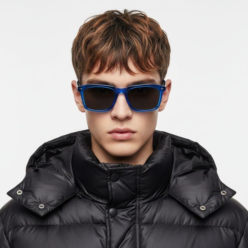 Gafas de sol rectangulares de acetato azul #BS0420-0185