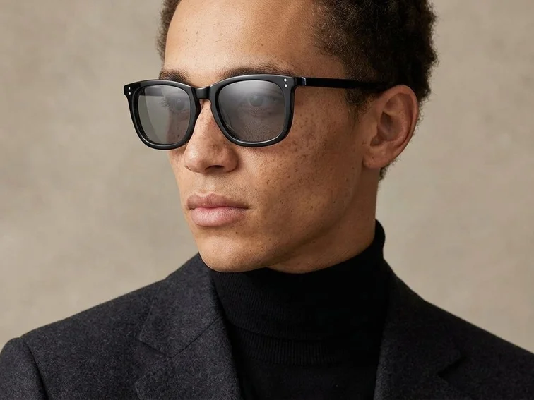 Rectangular Black Acetate Sunglasses #BS0420-0187