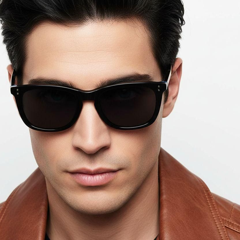 Rectangular Black Acetate Sunglasses #BS0420-0187