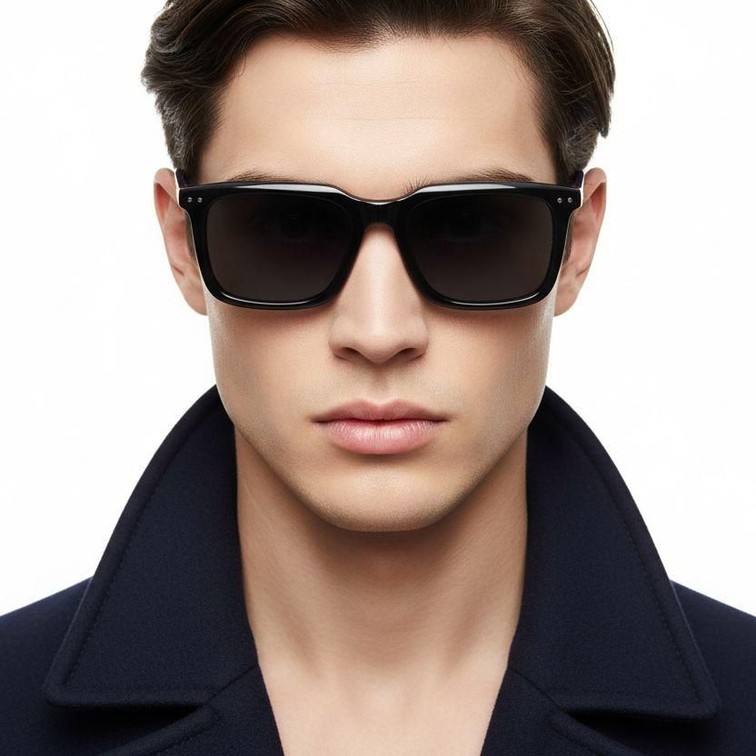 Rectangular Black Acetate Sunglasses #BS0420-0192