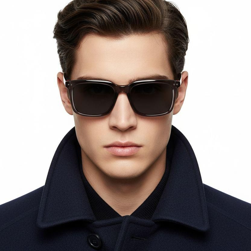 Gafas de sol rectangulares de acetato gris #BS0420-0193