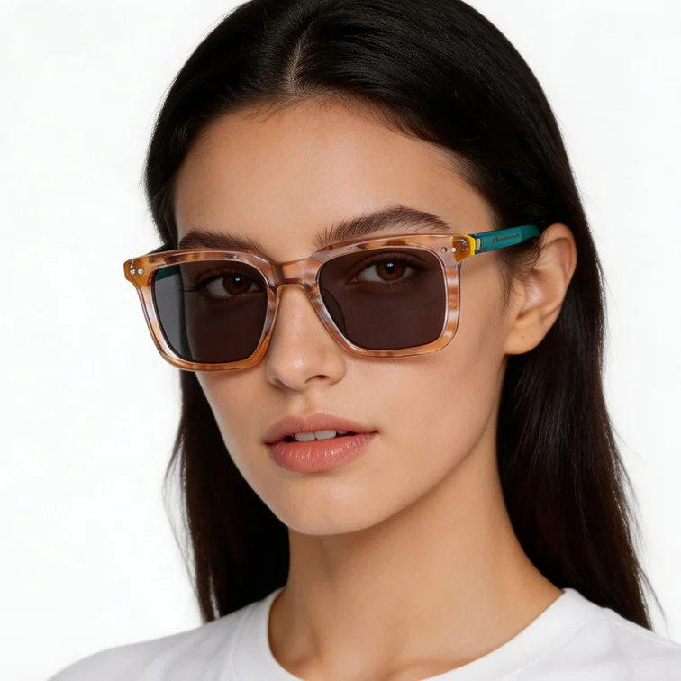 Lunettes de soleil rectangulaires en acétate marron #BS0420-0194