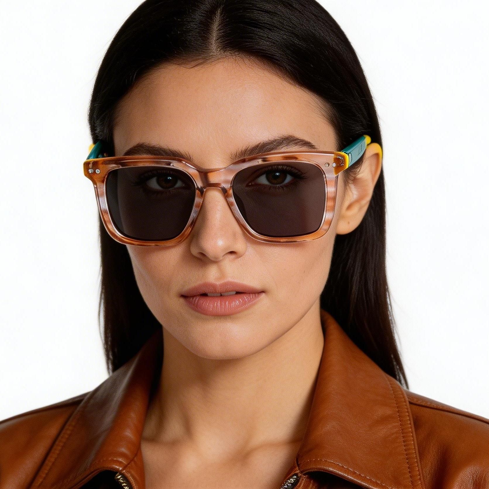 Rectangular Brown Acetate Sunglasses #BS0420-0194