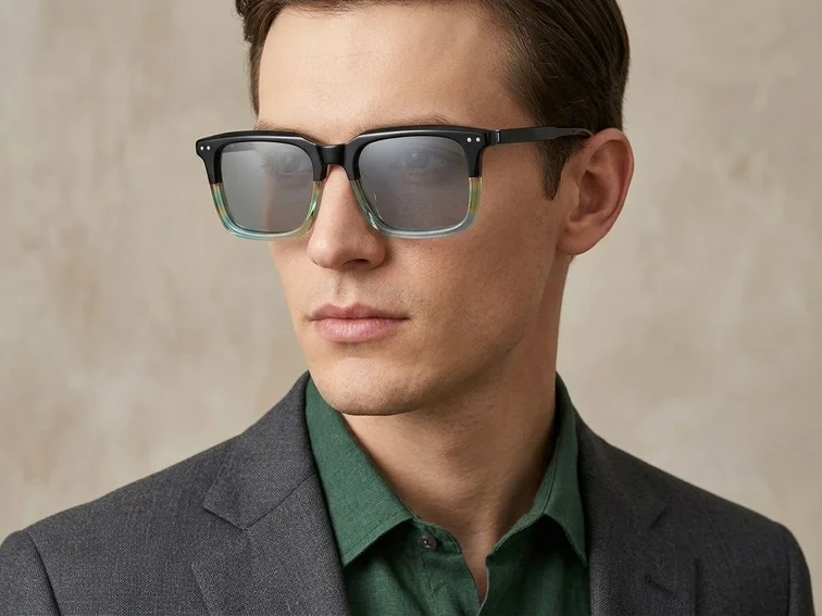 Rectangular Green Acetate Sunglasses #BS0420-0196