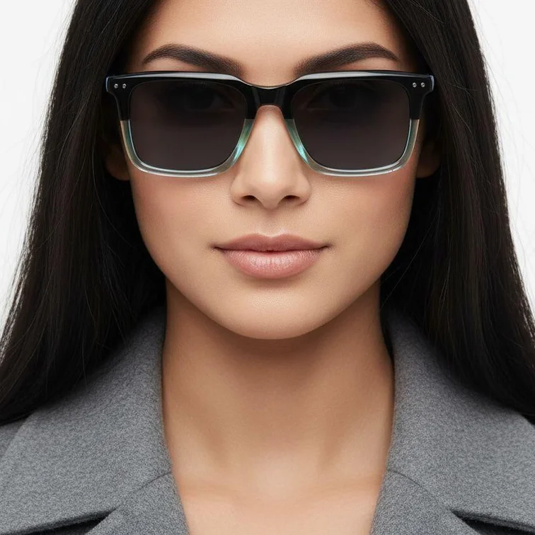 Rectangular Green Acetate Sunglasses #BS0420-0196