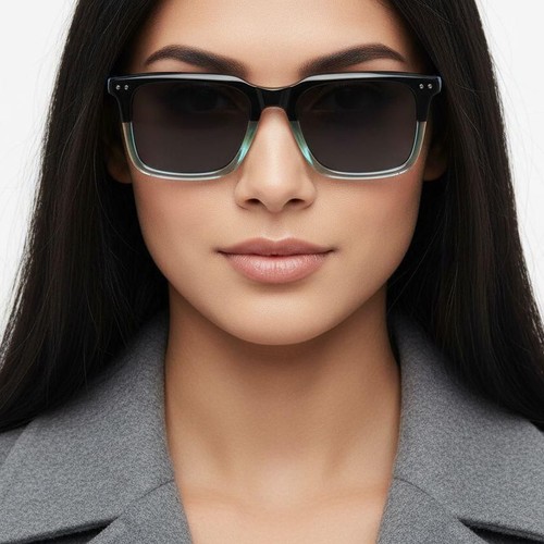 Rectangular Green Acetate Sunglasses #BS0420-0196