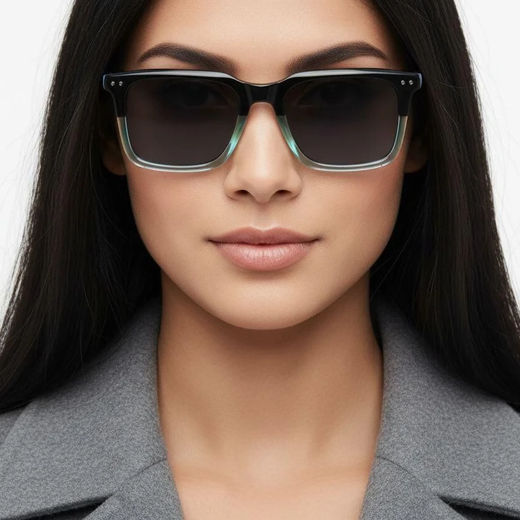 Rectangular Green Acetate Sunglasses #BS0420-0196