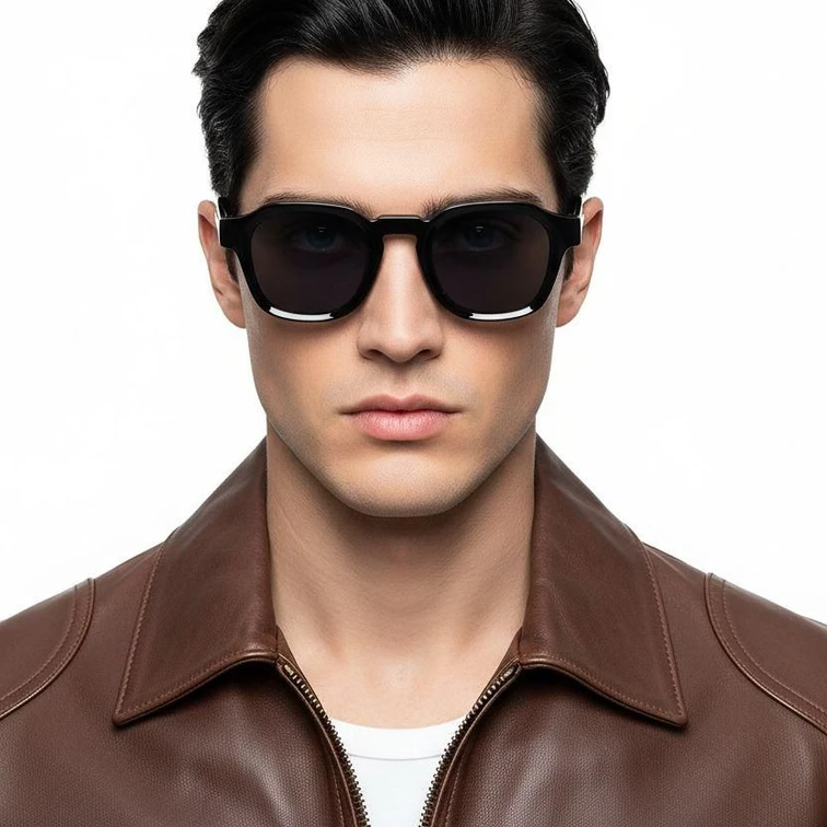 Gafas de sol rectangulares de acetato negro #BS0420-0197