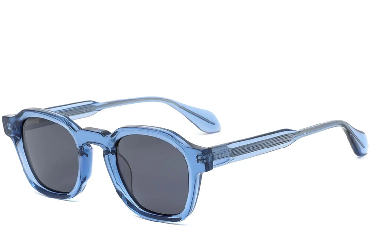 Rechteckige Sonnenbrille aus blauem Acetat #BS0420-0200