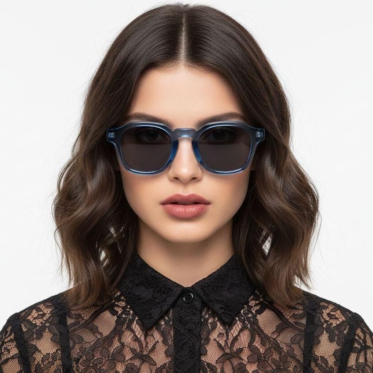Rechteckige Sonnenbrille aus blauem Acetat #BS0420-0200